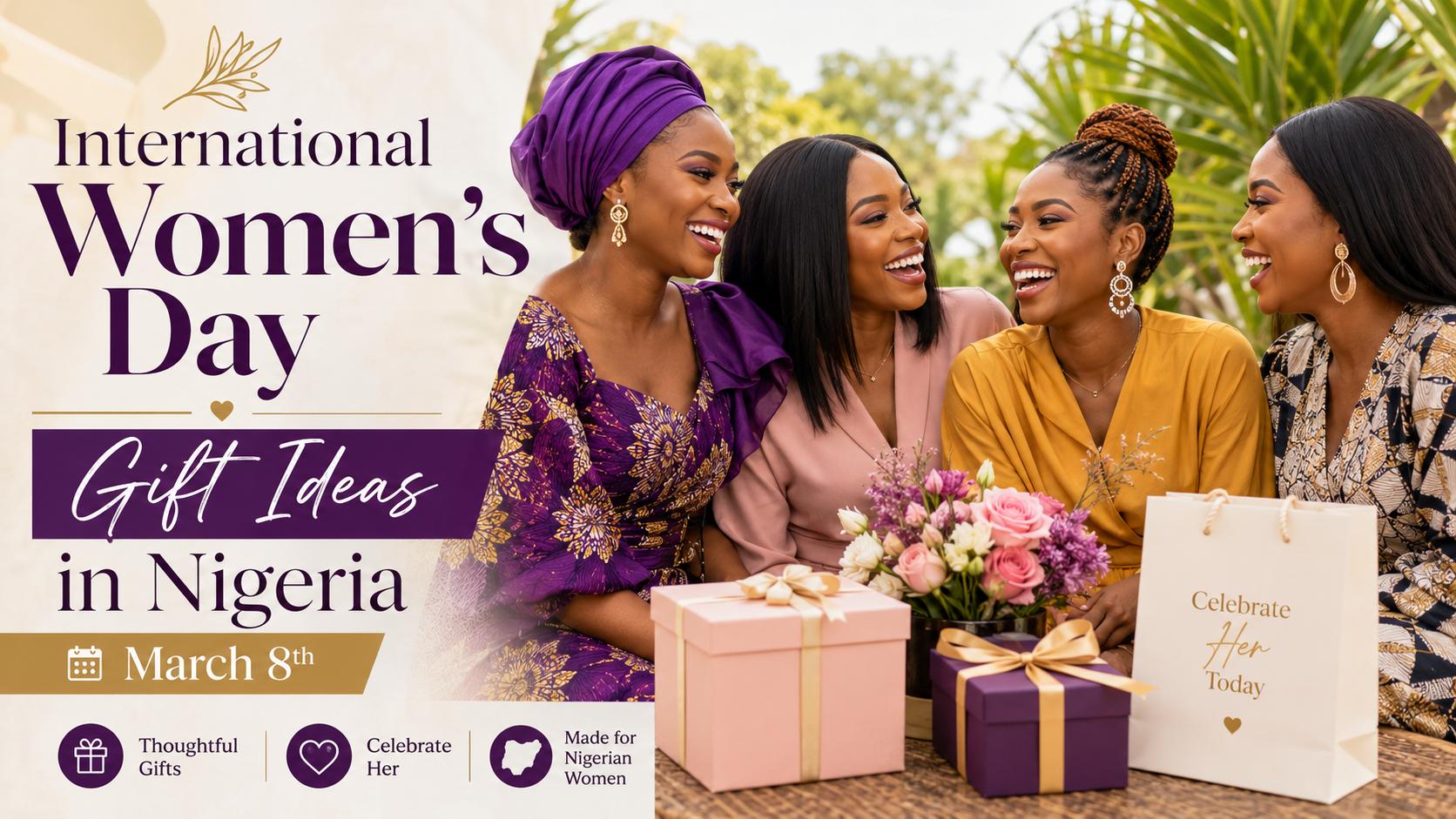 Group of Nigerian women laughing together, bright outdoor setting, celebratory mood