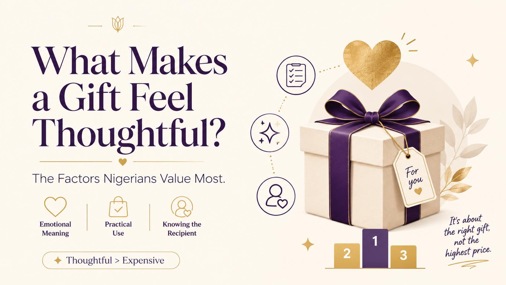 A neatly wrapped gift box with a heart and personalised tag, representing emotional meaning, practicality and understanding the recipient.