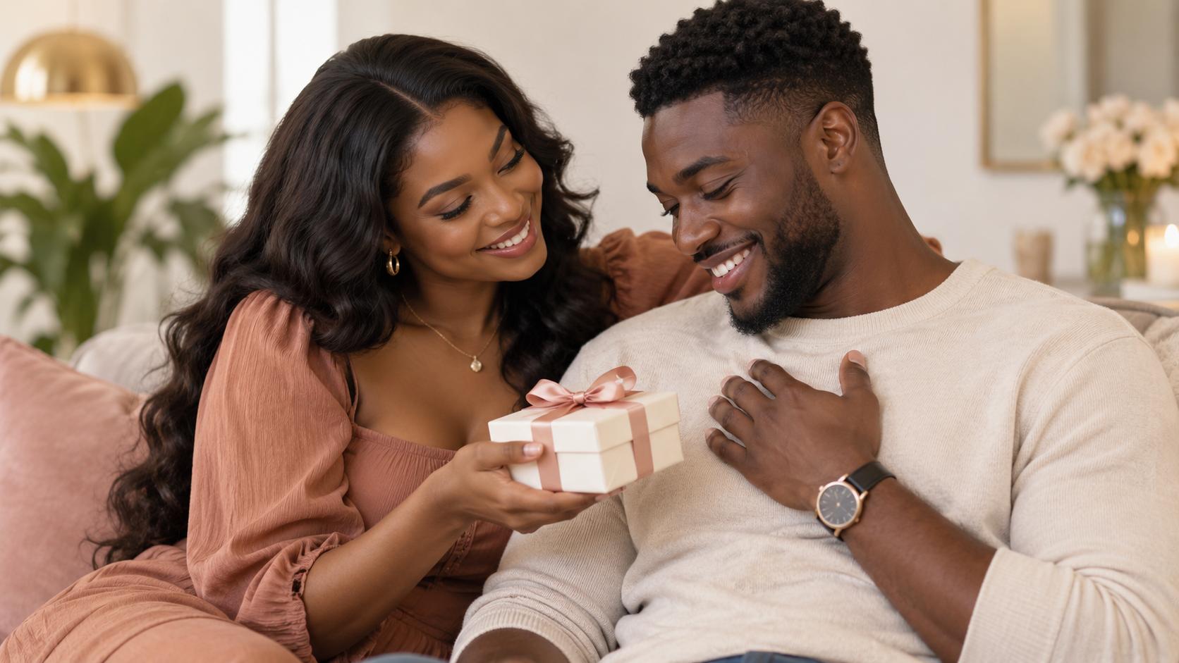 Woman giving her boyfriend a gift while celebrating Boyfriend’s Day in Nigeria