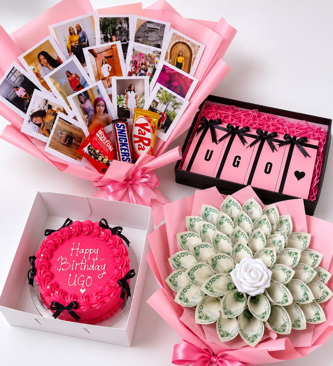 Trelluna luxury gift for her with cake, picture bouquet, ₦50,000 money bouquet and ₦100,000 money wraps