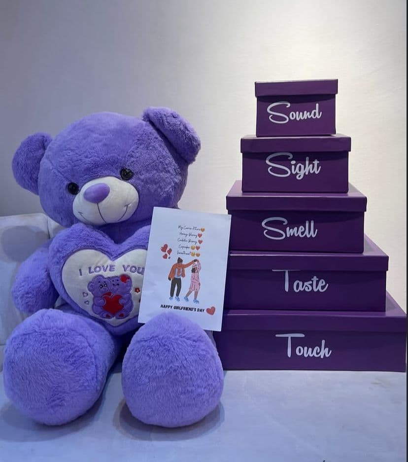 Trelluna Five Senses Gift Package for her with teddy bear and customized card