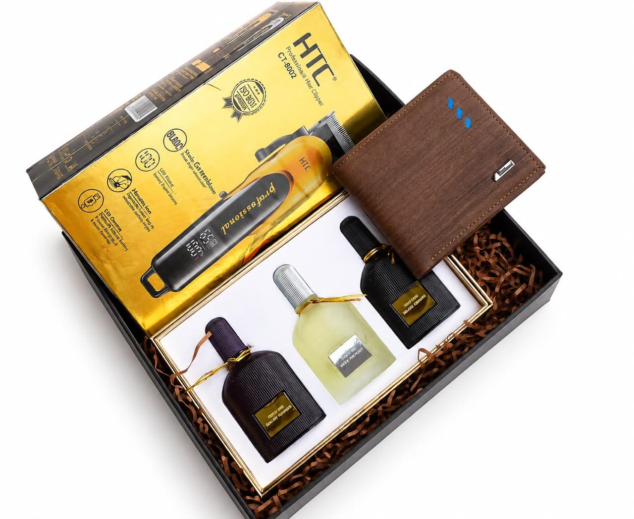 Gift set for him with hair clipper, set of perfumes and wallet from Trelluna