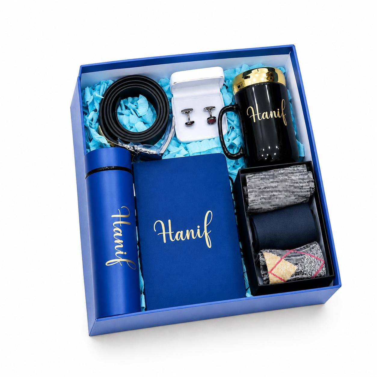 ₦83k executive gift set with customized temperature flask, journal, cup, quality socks, belt and cufflinks