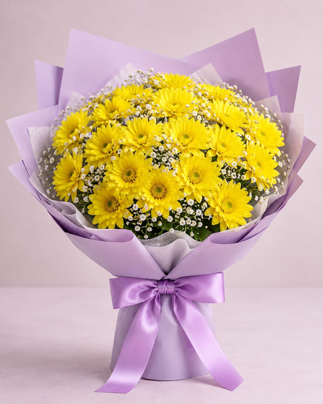 Fresh yellow chrysanthemum flower bouquet from Trelluna