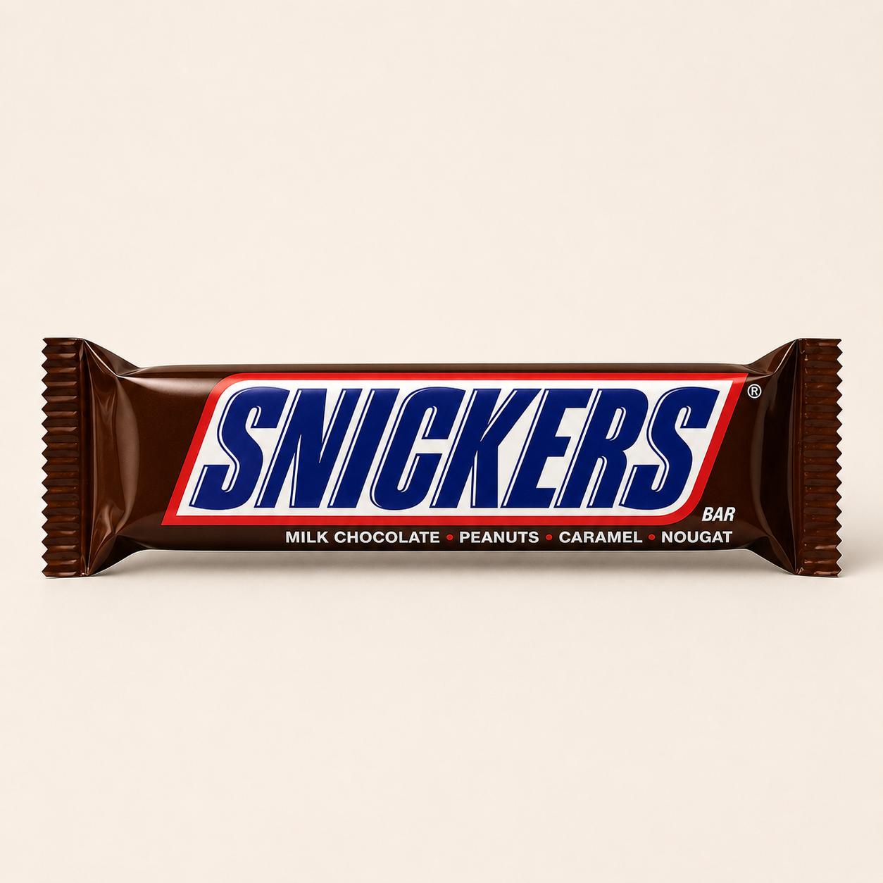 Snickers chocolate bar with peanuts, caramel and nougat from Trelluna