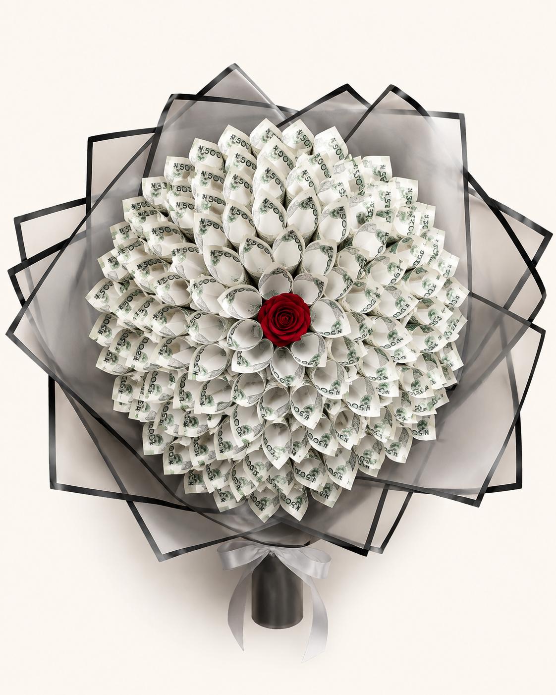 Elegant ₦50,000 money bouquet arranged with Nigerian naira notes and decorative wrapping for special occasions in Lagos