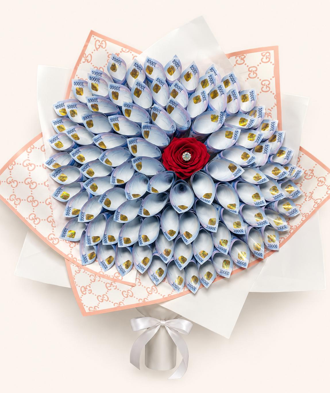 Luxury ₦100,000 money bouquet arranged with Nigerian naira notes and elegant decorative wrapping for gifting in Lagos
