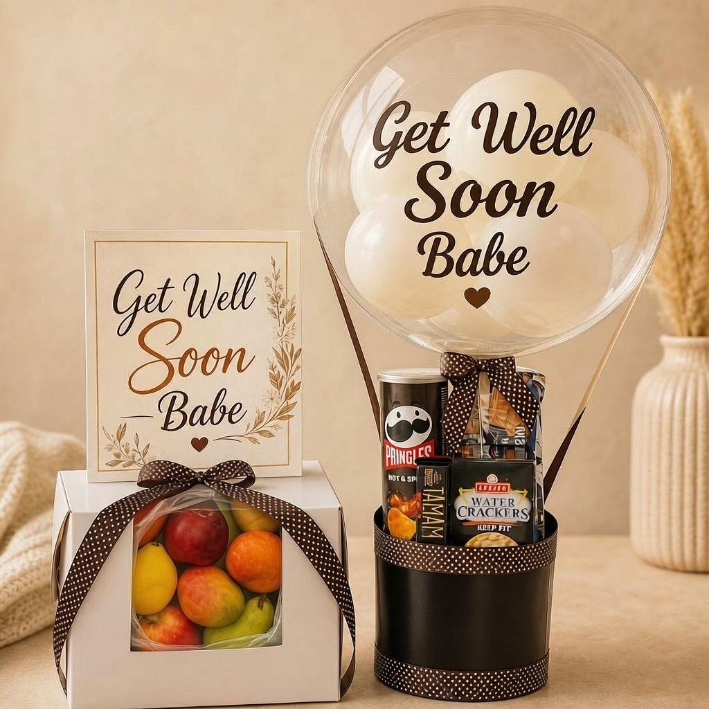 Fruit box and hot air balloon gift with customized card